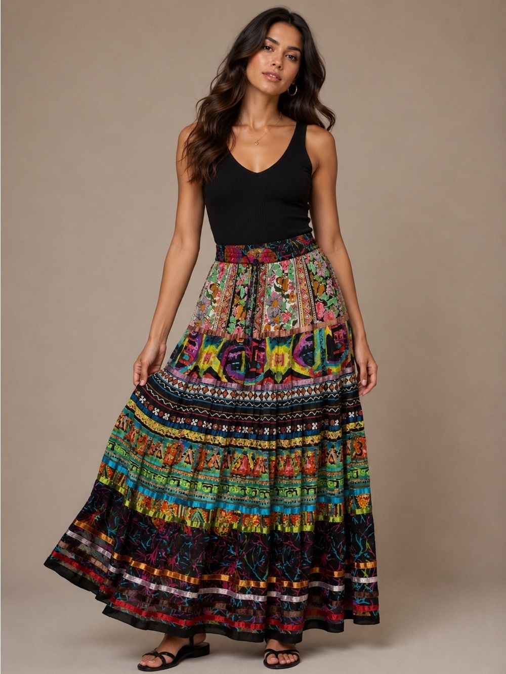 Travelsmith Sz Medium Funky Gypsy Colorful Cotton Boho Skirt Lagenook Art-Wear